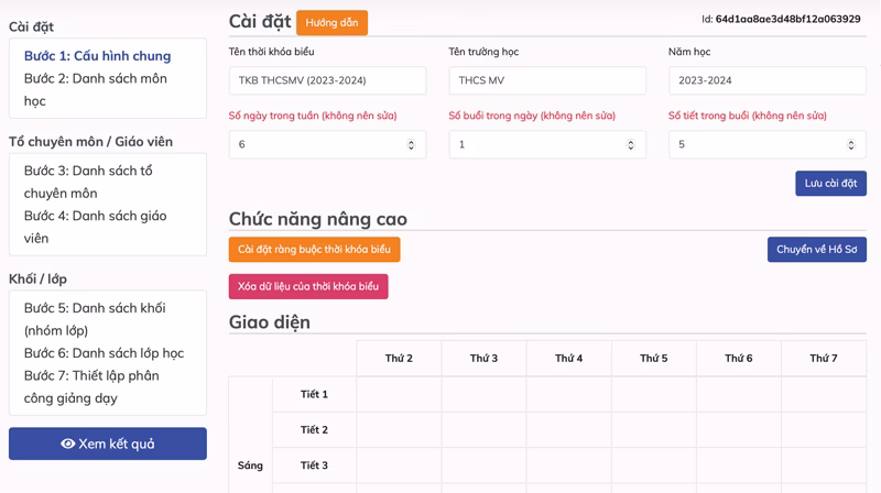 Khởi tạo thời khoá biểu