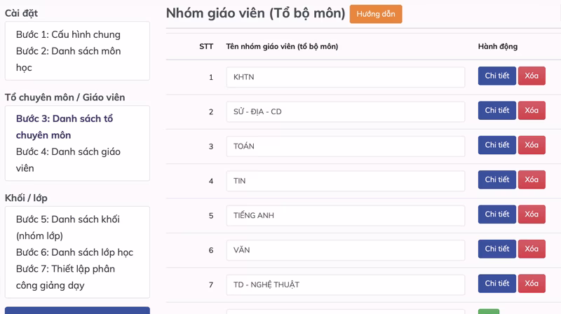 Thiết lập tổ chuyên môn cho tkb