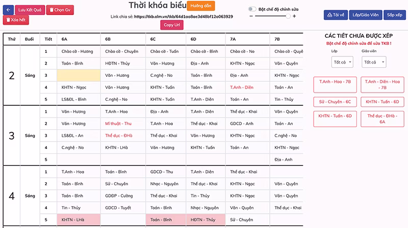 thời khoá biểu olm tkb